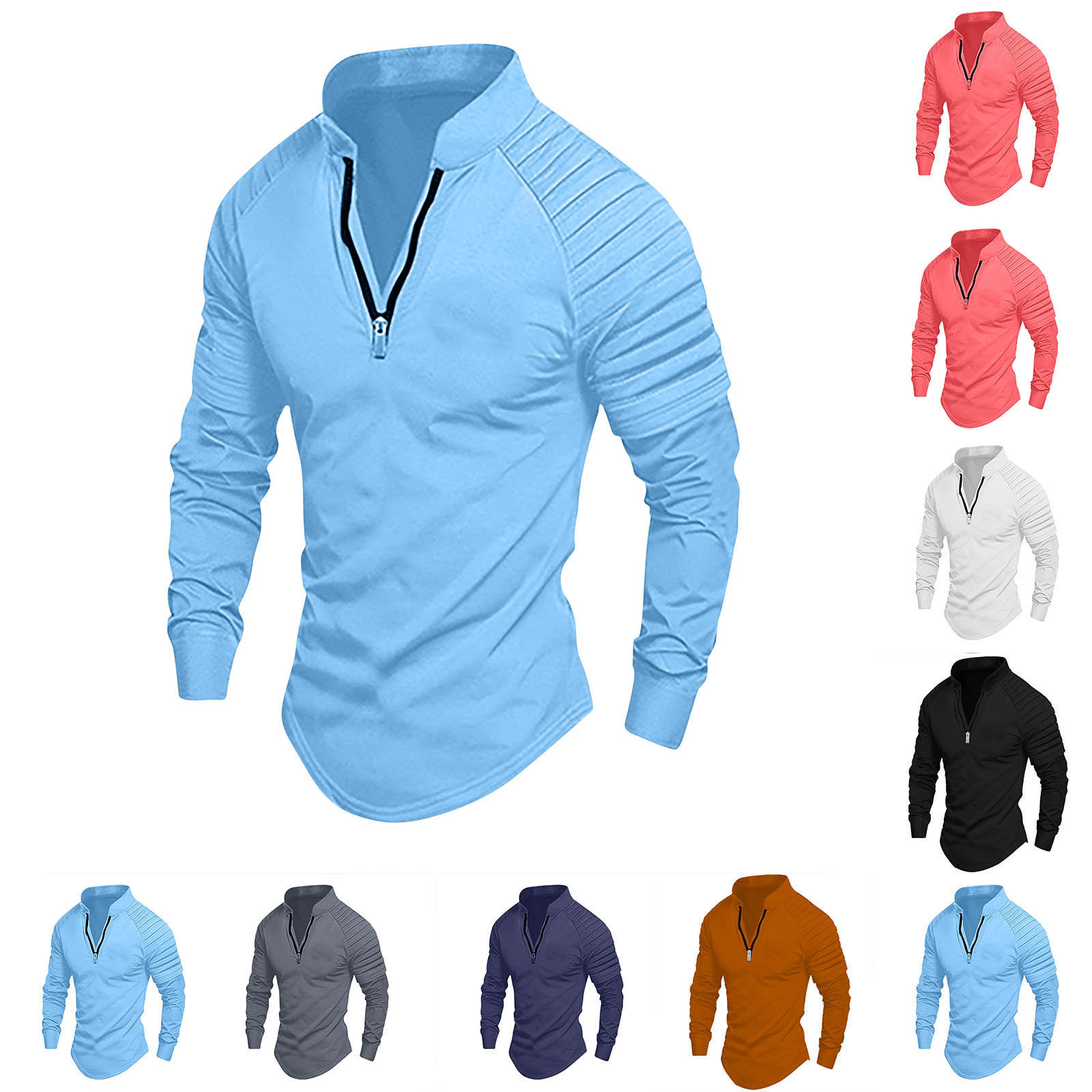 Europe and the United States ins cross-border 2025 quick sale Amazon POLO shirt zipper long sleeve men's sports polo shirt new