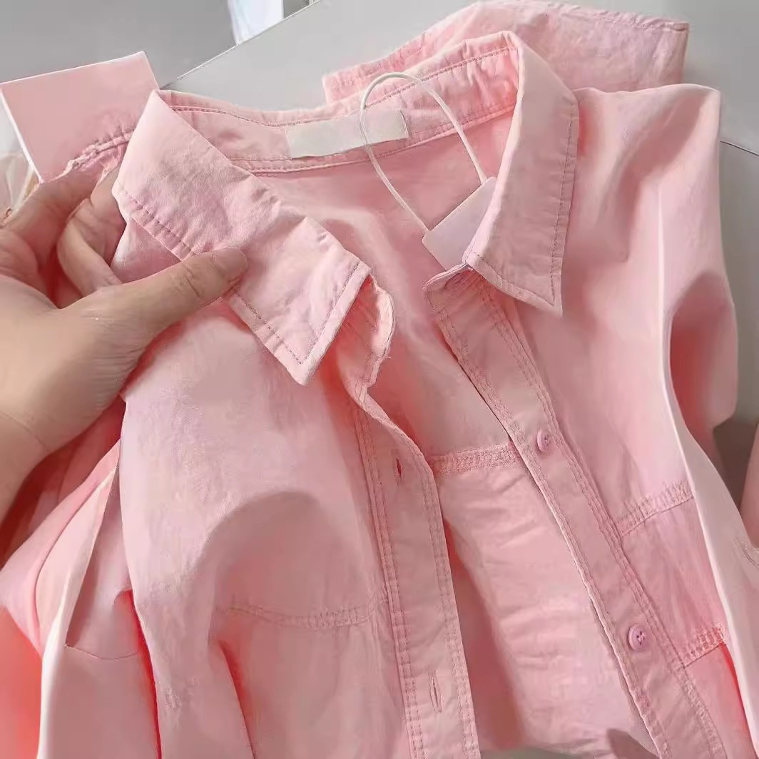 Sweet Pink Shirt Inner Coat Women's Autumn Loose All-match Slimming Outer Cardigan Cotton Elegant Slimming