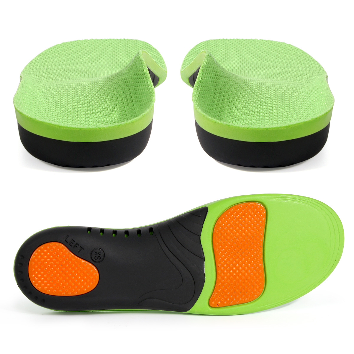 Cross-border hot-selling PU sports breathable high arch support arch correction men's and women's running flat foot insoles