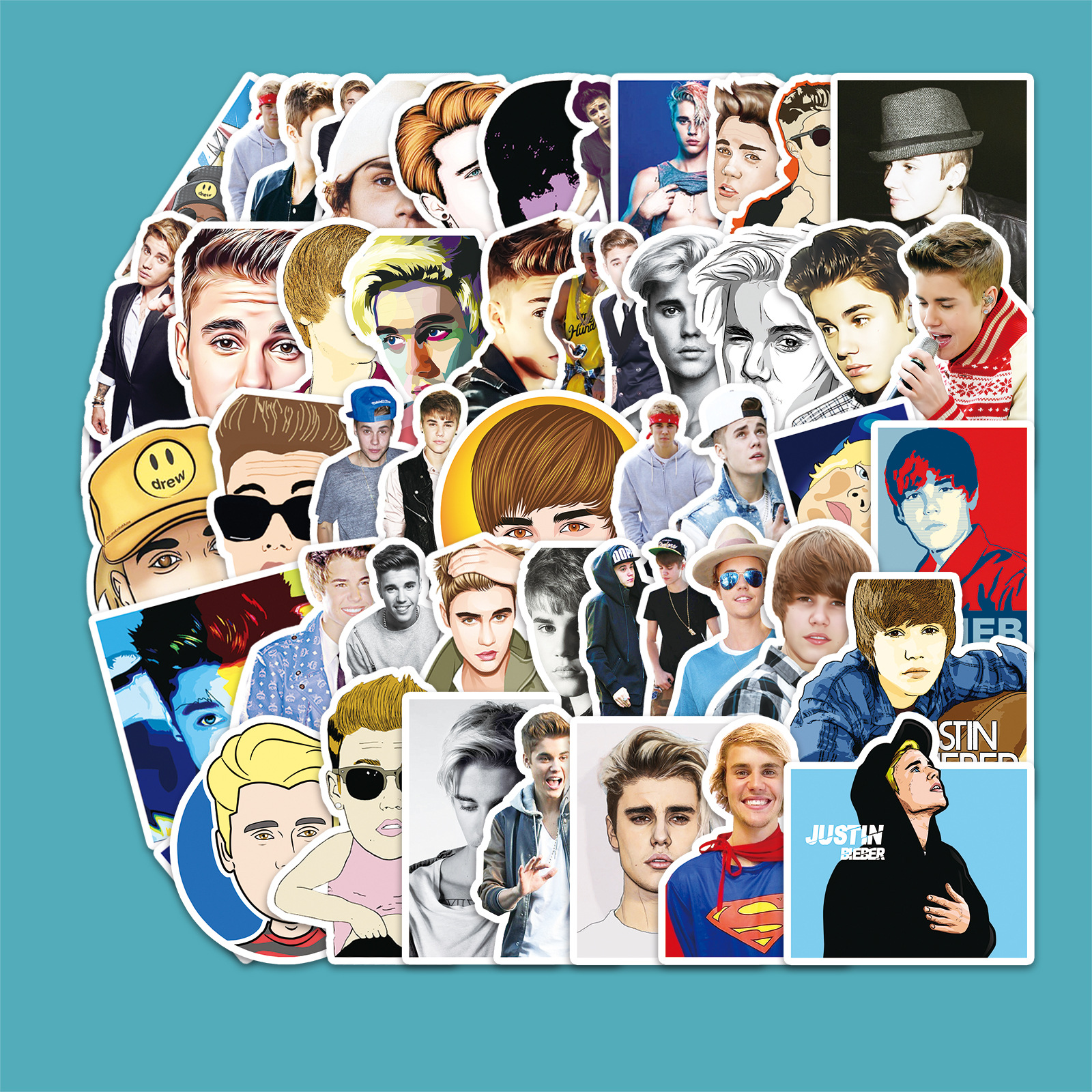 Picture of 51 sheets Actor Justin Bieber Doodle Stickers Laptop Luggage Scooter Car Decoration Stickers