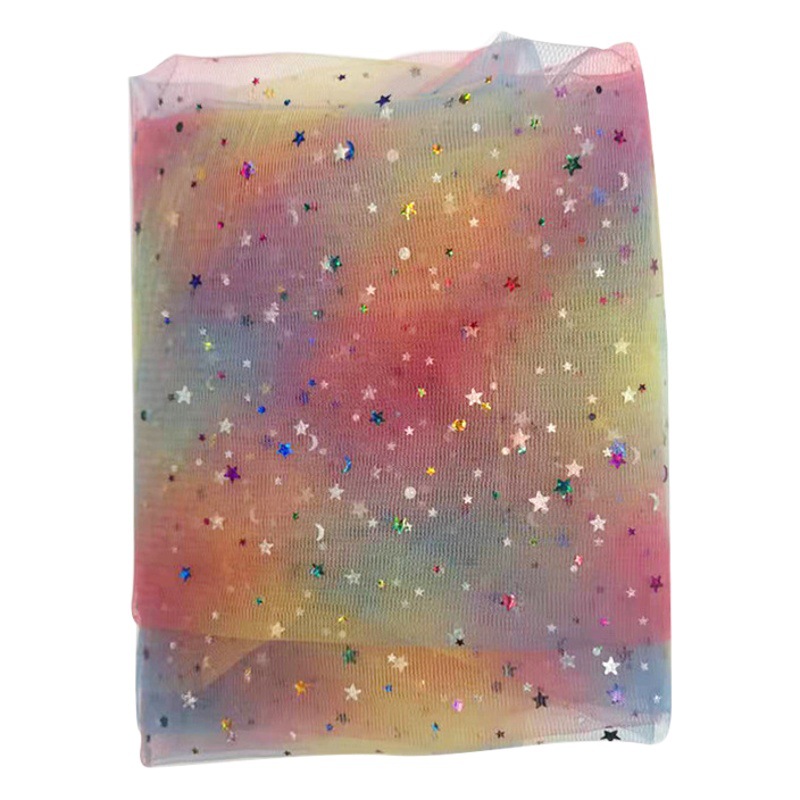 Colorful Star Moon Sheet Mesh Gradient Rainbow Mesh Tutu Dress Clothing Toy Headwear Pet Star Moon Yarn Fabric