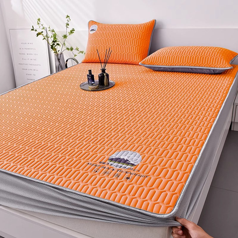 Picture of New Summer Ice Silk Latex Mat Three-Piece Set of Fitted Sheets Foldableing Dormitory Student Single Machine Washable Mat
