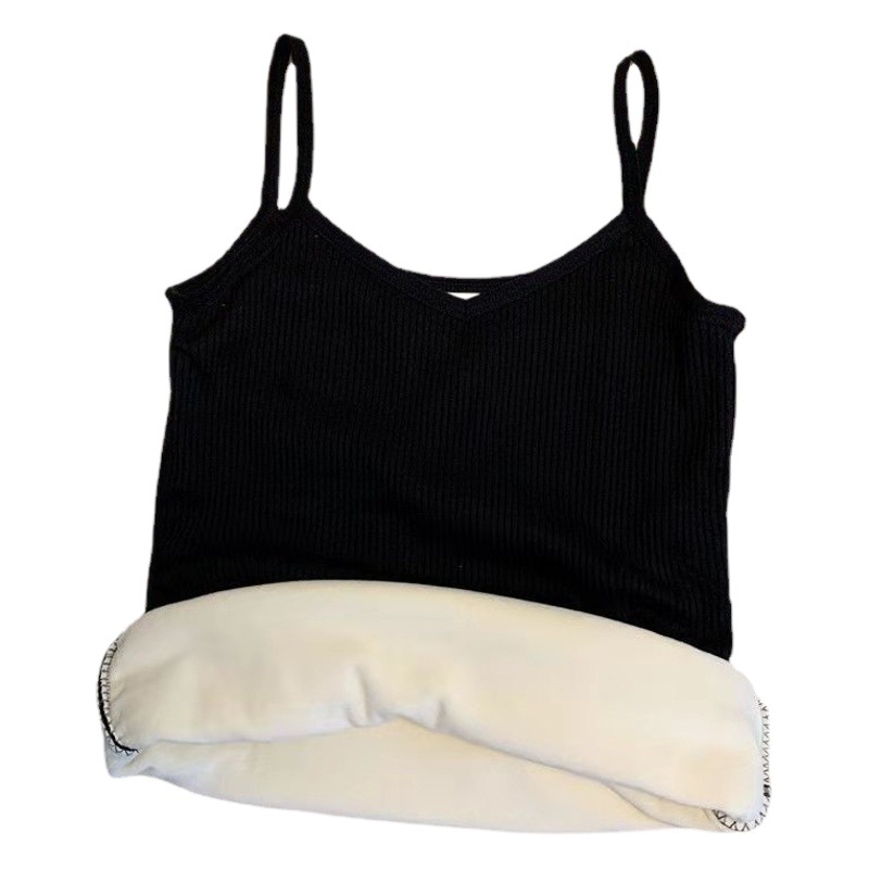 New Korean-style Strap Threaded Warm Base Shirt Vest Autumn and Winter Underwear Fleece-lined Thickened Sleeveless Tight Inner Shirt