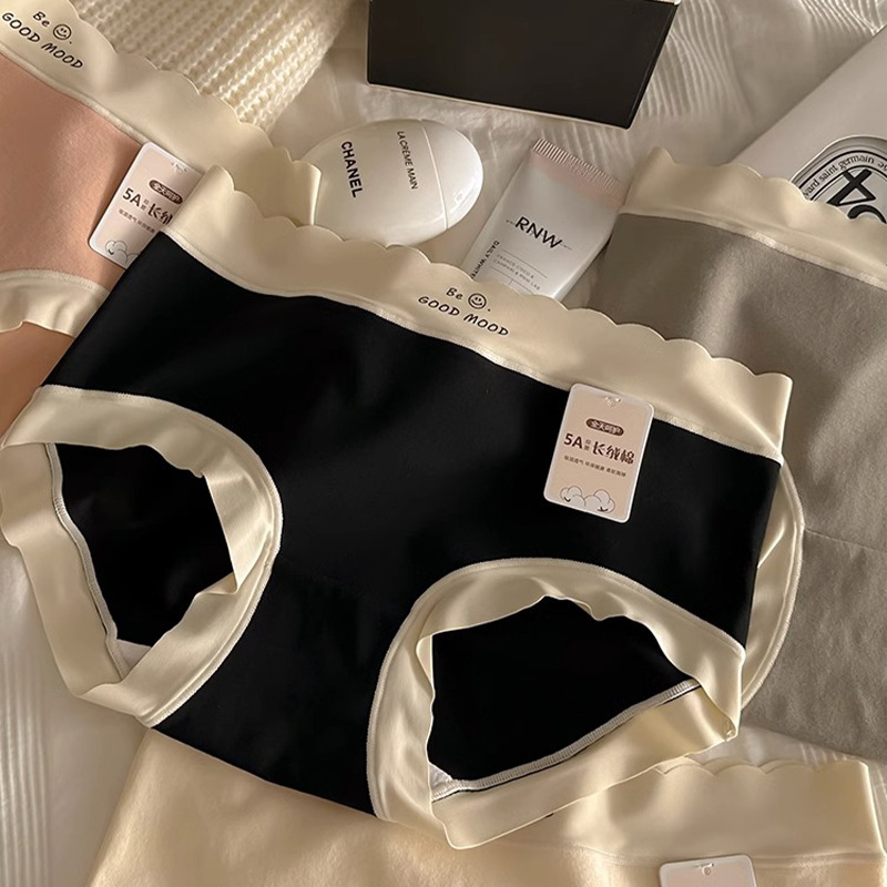 5A long-staple cotton autumn and winter women's underwear mid-waist cotton antibacterial crotch seamless skin-friendly breathable hip-wrapped briefs for girls