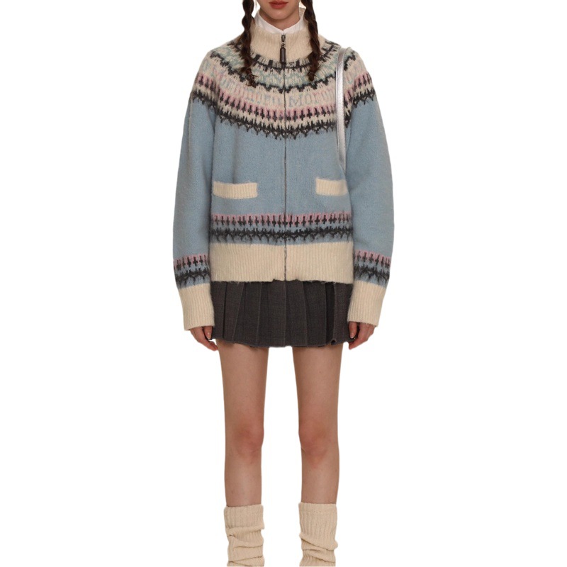 Picture of Moromoro winter New soft glutinous atmosphere sweater coat women's fairisland round neck zipper knitted cardigan