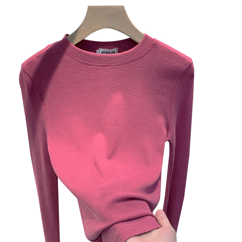 Picture of Derong Long-Sleeved Shirt for Women in Autumn and Winter New Style Fleece-Lined and Thickeneded Half Turtleneck Bottoming Shirt for Women with Western Style Top