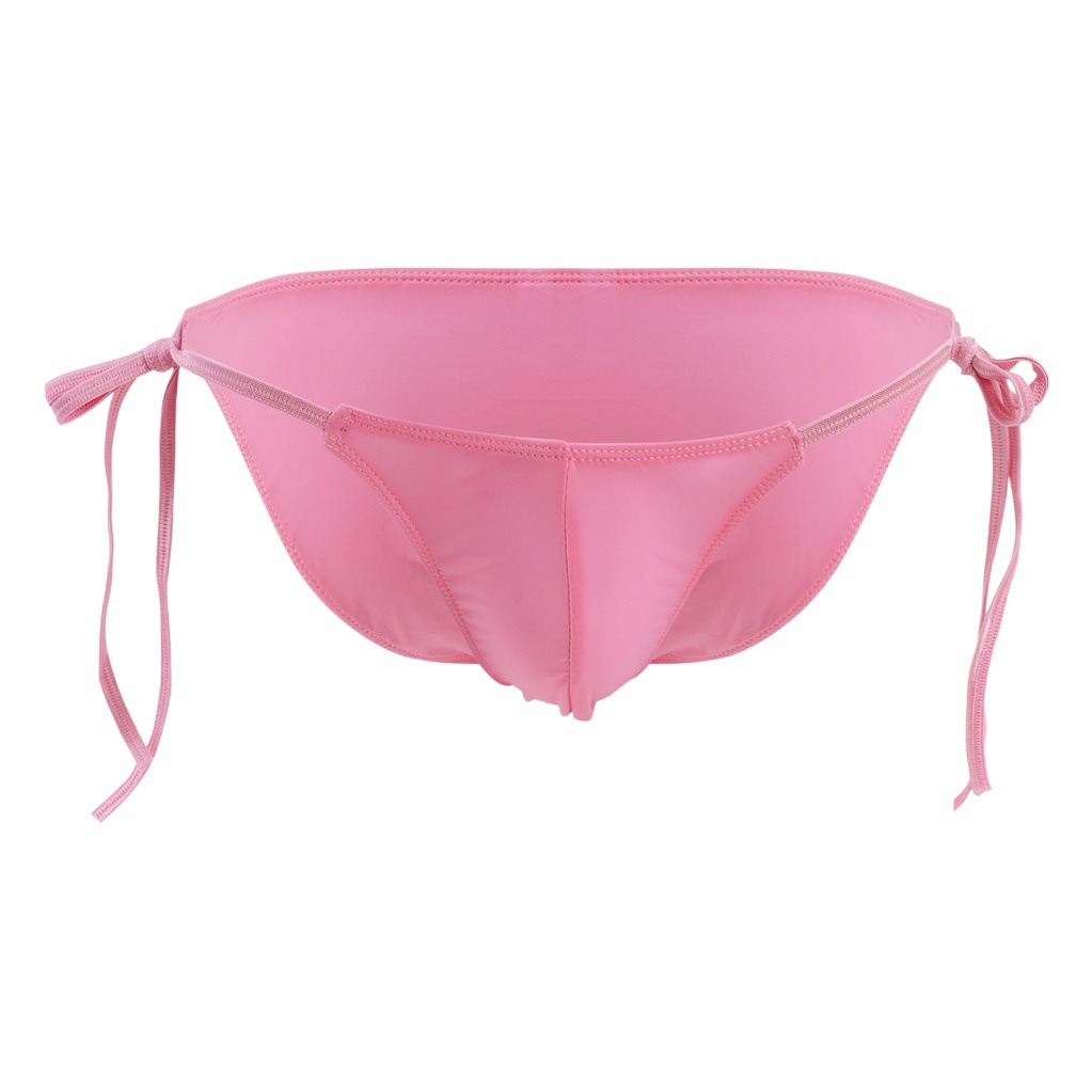 Unlimited Waist Tie-up Sexy Sexy Men's Underwear Bikini Low Waist Stretch Solid Color Ice Silk Briefs for Men