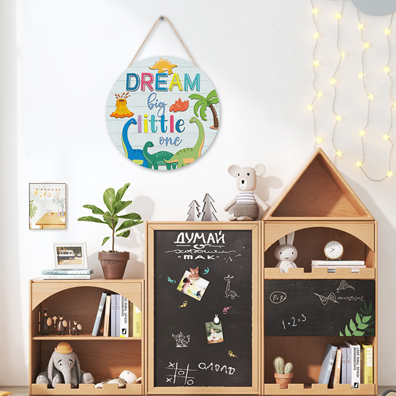 Dream big cartoon dinosaur Wood tag boy bedroom facade pendant home wooden board painting decoration