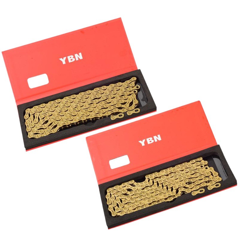Taiwan YBN bicycle chain 10/11/12 speed ultra light mountain bike golden half hollow chain cross-border hot sale