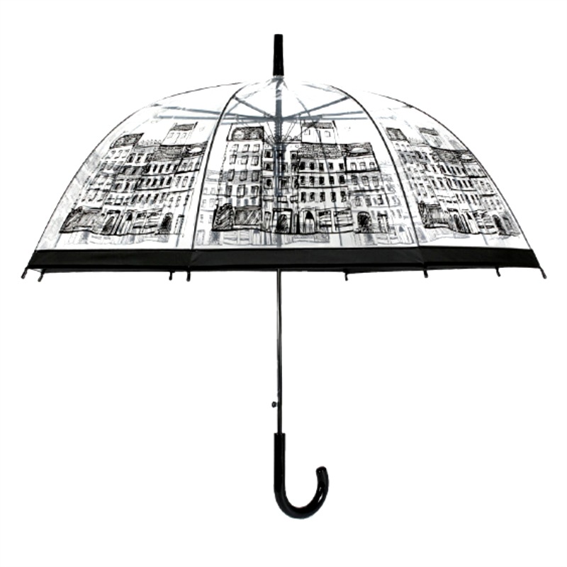 Picture of Korean Style Building Arched Apollo Princess Transparent Umbrella Umbrella Semi-automatic Creative Curved Hook Straight Long Handle Umbrella