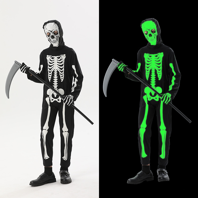 Cross-Border Halloween Cos Costumes Kidsren's Costumes Luminous Skull Ghost Ghost Kidsren's Stage Performance Party Costumes
