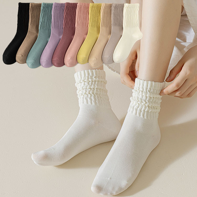 Pile socks women's autumn and winter combed cotton Women's Mid-calf socks breathable innocent solid color Japanese women's socks factory wholesale