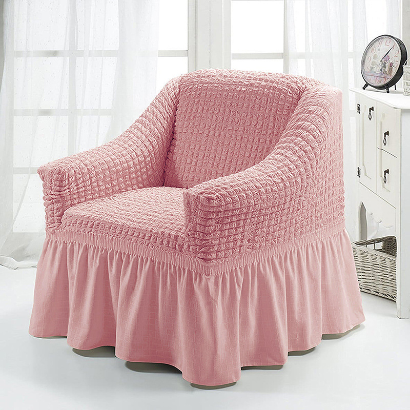 Picture of American Single Sofa Cover All-Inclusive Pure Color Stretch Fabric Sofa Cover Lace Decoration Simple Modern Universal for All Seasons