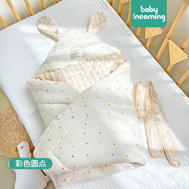 Picture of Baby hugging quilt big rabbit ears newborn bag swaddling baby delivery room small quilt available in four seasons