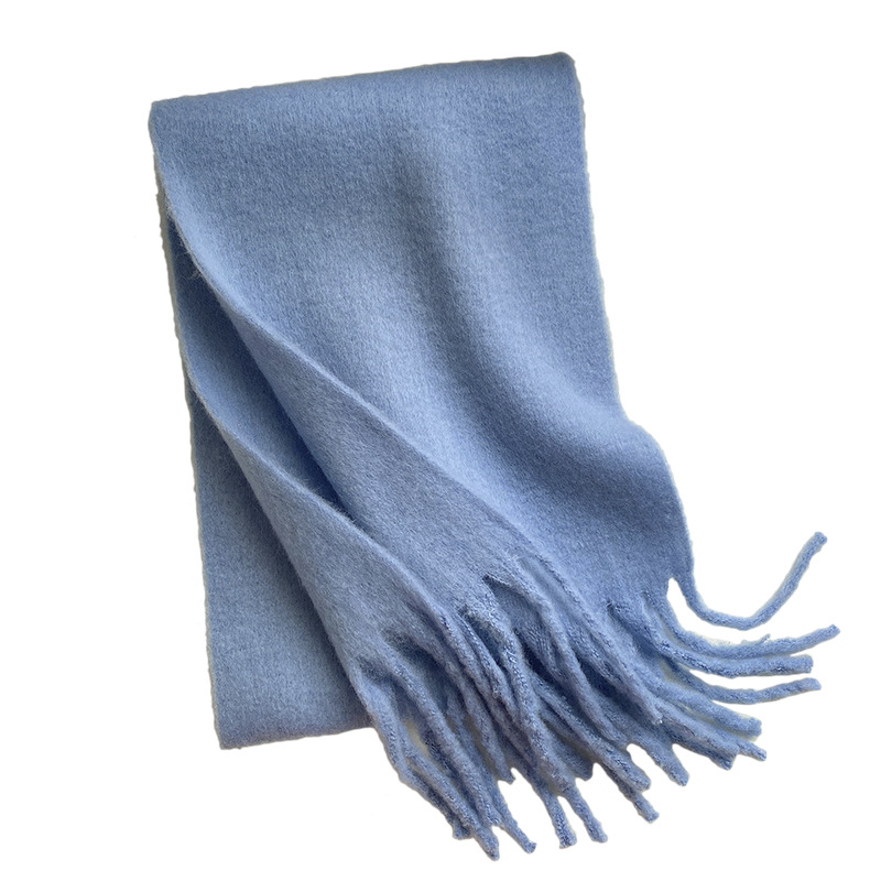 Picture of Winter monochrome plush heavy weight soft fluffy lazy wind solid color large pulled wool warm scarf for students couple