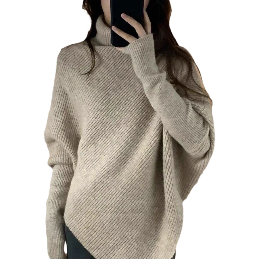 Irregular Design Turtleneck Knitwear for Women in Autumn and Winter, Loose and Versatile, Niche, Lazy Style, Soft and Waxy Knitwear Top