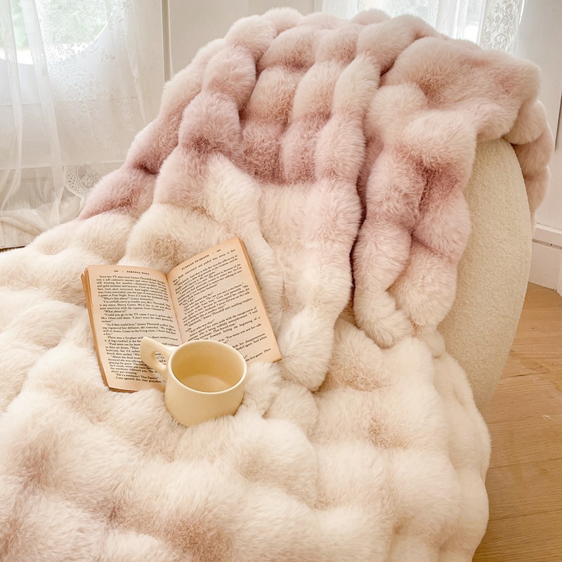 Rabbit Plush Blanket Long Fur Office Shawl Blanket Single Nap Air Conditioning Sofa Blanket Advanced Sense Blanket