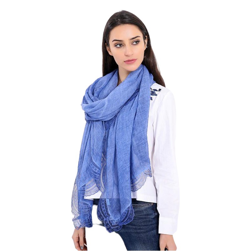 New Silk scarf Korean fashion solid color lace cotton and linen thin scarf beach towel air conditioning shawl wholesale