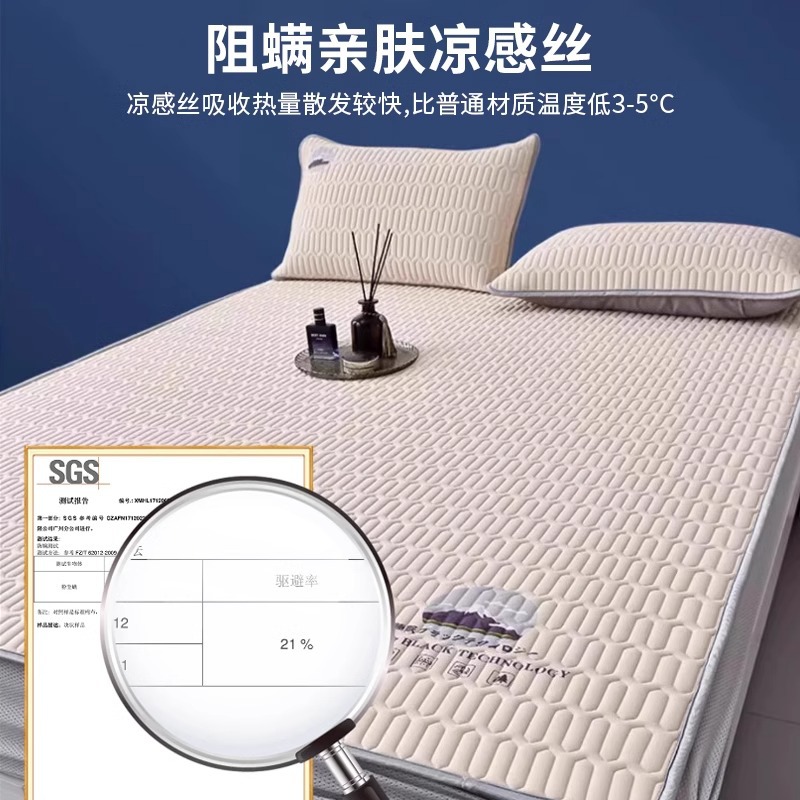 Picture of New Summer Ice Silk Latex Mat Three-Piece Set of Fitted Sheets Foldableing Dormitory Student Single Machine Washable Mat