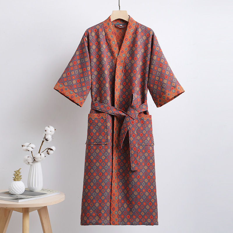 Picture of Pure Cotton Double Gauze Bathrobe Class A Thin Pajamas for Spring and Summer Home Clothes Nightgown Couple's Water Absorbent Quick-drying Bathrobe