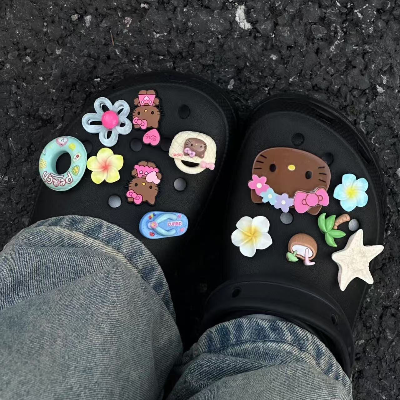 Cartoon Hawaiian Hello Cat Cute Holey Shoes Accessory, Beach Shoe Buckle, Detachable Upper Shoe Flower Decoration Accessory