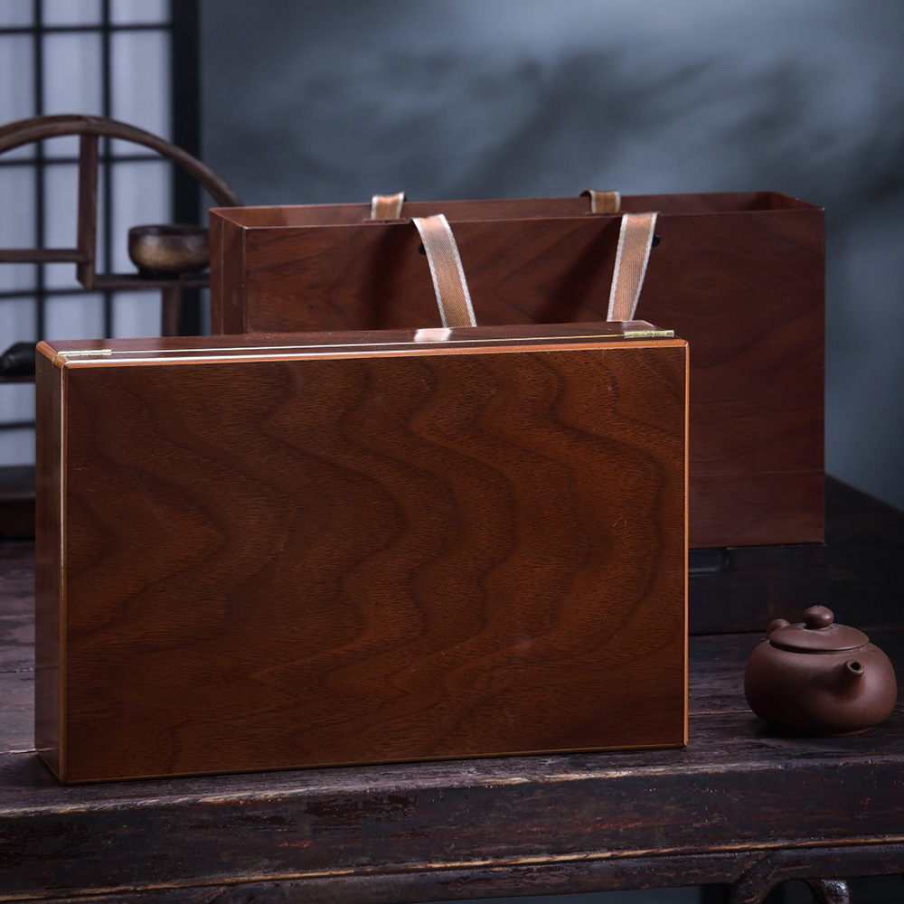 Tea Packaging Private Zhen Xizang Wooden Box Empty Gift Box Rock Tea Long Bubble Bag Half Jin Swing Bubble One Jin Short Bubble Bag Wood Grain Color