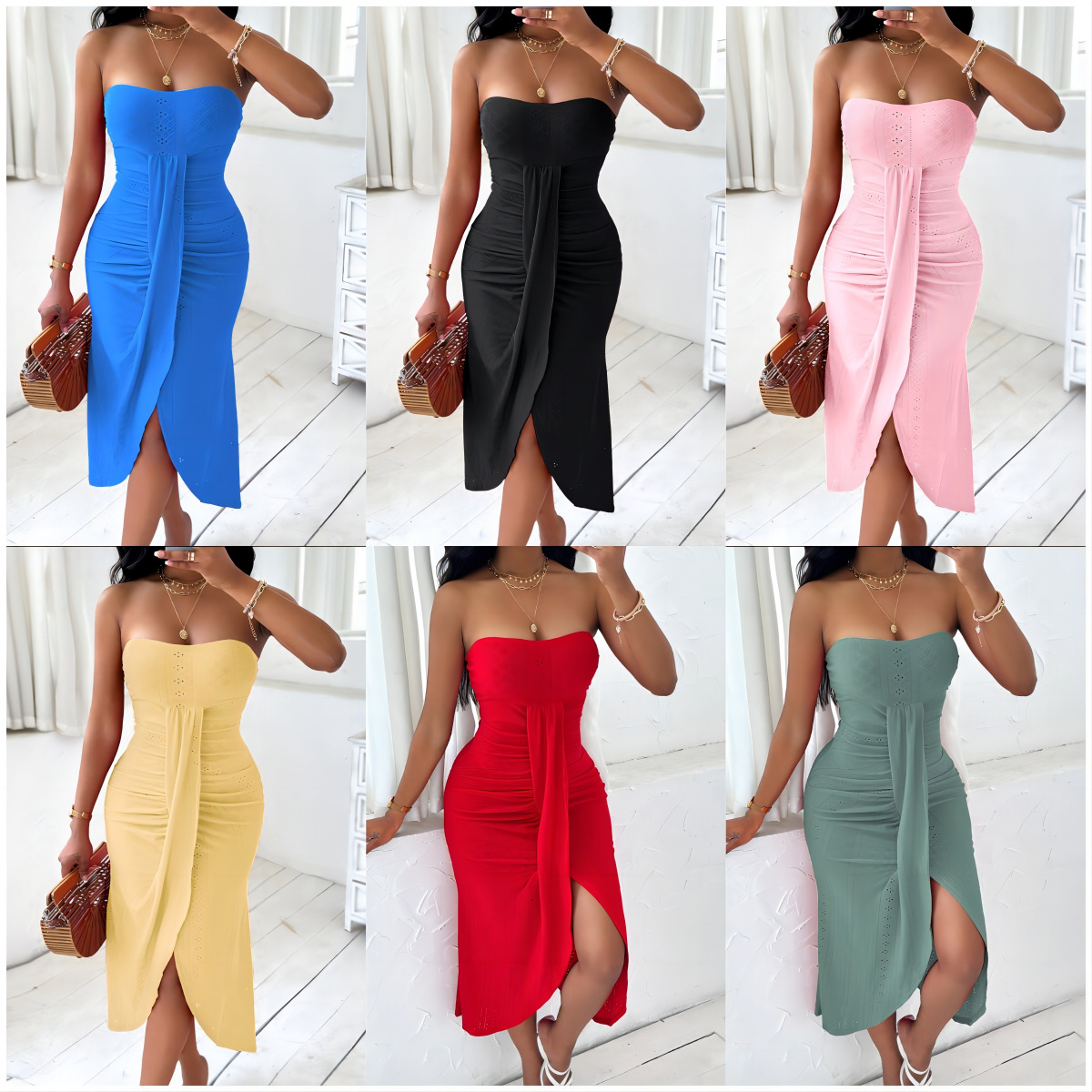 New 2024 Spring and Summer Hip Hop Street Fashionistas Women's Clothes Tube Top Hollow Collarless Irregular Skirt dress