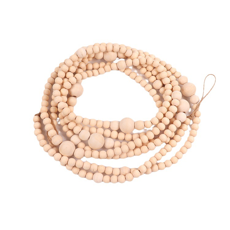 Picture of Amazon Hot Selling Home Decorative Beads Pendant Hemp Rope Tassel Wood Beads String Original Wood Color Superba Wood Beads Hanging Ornaments