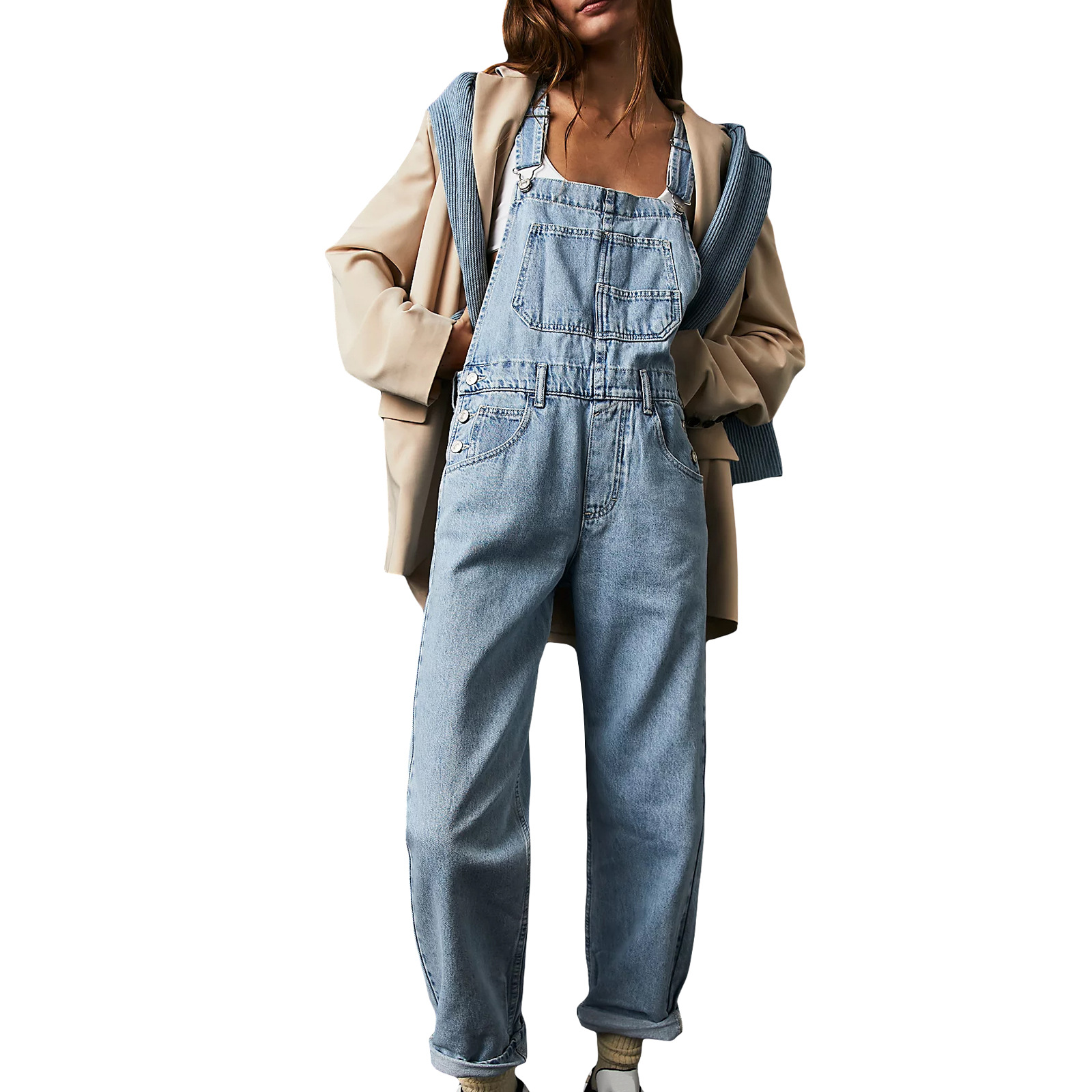 Picture of European and American Export Cross-Border Supply Casual Washed Loose Denim Overalls for Women Women Women's Denim Overalls
