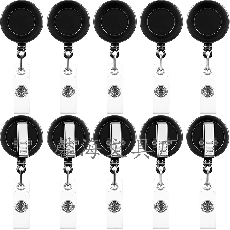 Black white retractable back with crocodile rotating clip solid color 360 degree double tension stainless steel spring