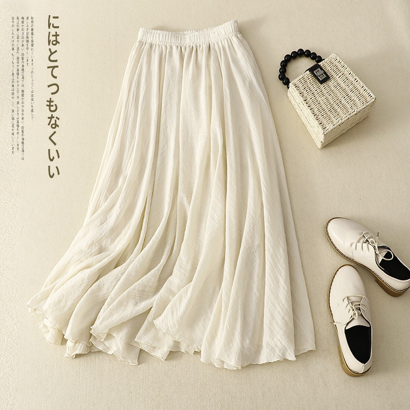 Picture of Japanese and Korean Stock Fine Cotton Ruffled Double-Layer Skirt with Loose Waist A- Line Skirt Large Swing Skirt for Women
