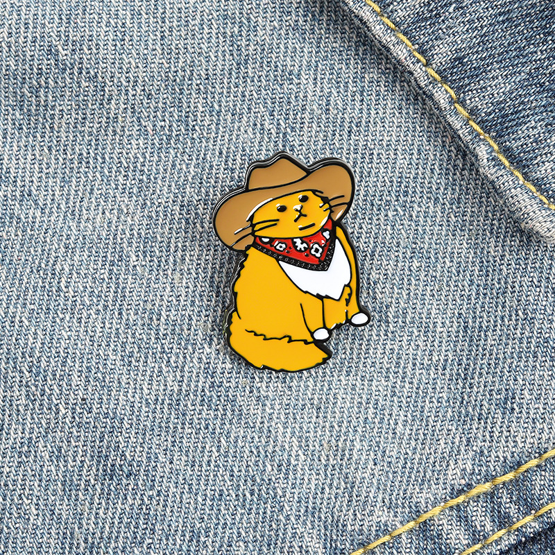 Picture of Japanese cartoon cowboy hat yellow cute cat creative clothing all-match accessories metal badge
