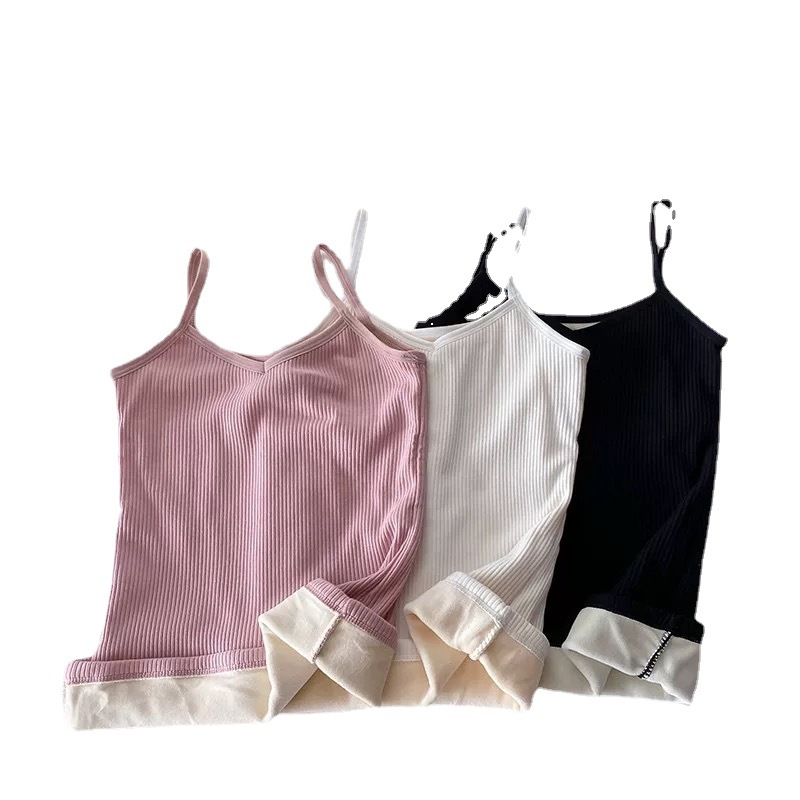 Picture of Autumn and Winter Warm Vest Women's Inner Wear Base Fleece-lined Thickened Cold-proof Student Small Sling Slim-fit Top Sleeveless Underwear