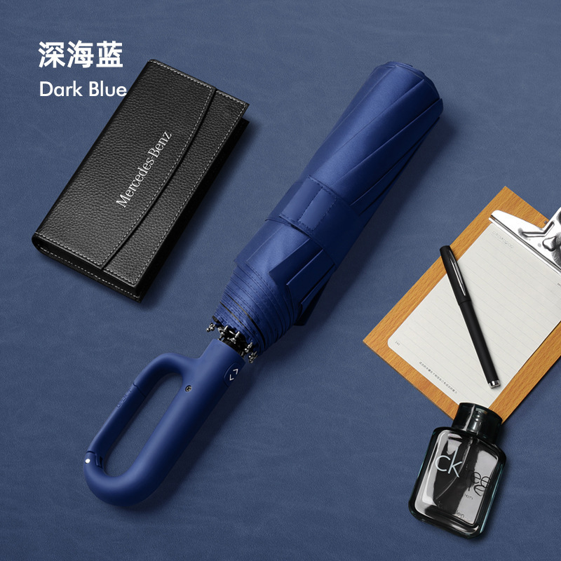 Picture of 27 Inch Buckle Umbrella Automatic Large Black Rubber Sunny Umbrella Unisex Dual-Use Hook Folding Sunscreen Business Advertising Umbrella