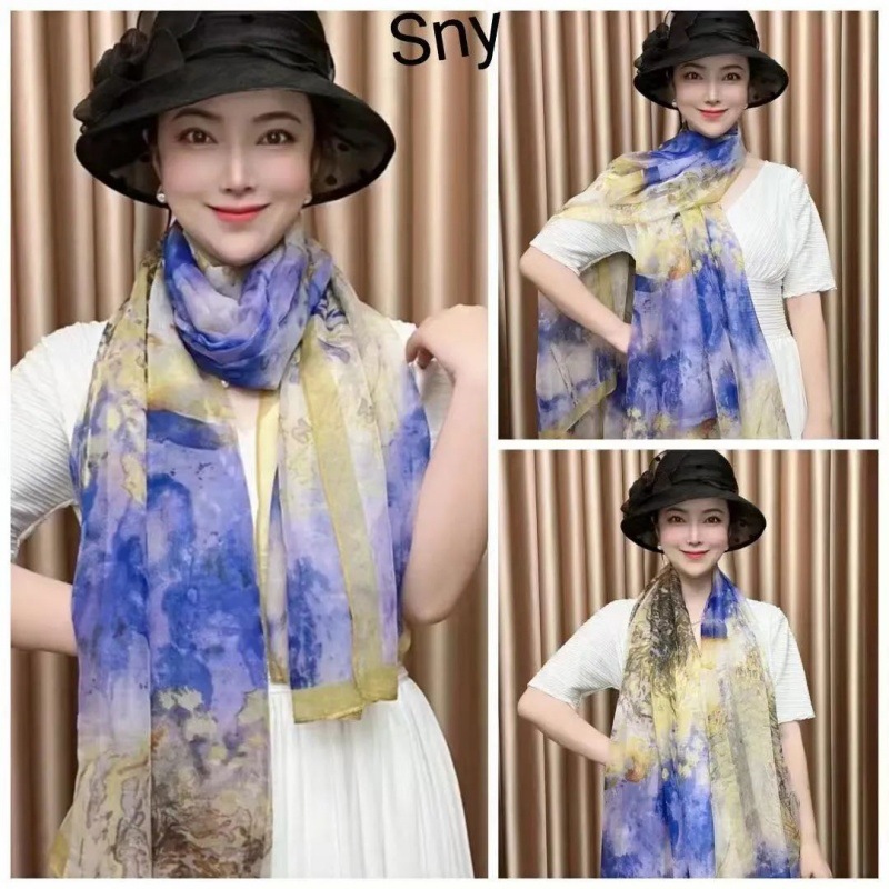 Picture of Spring and Summer New Soft Yarn Sunscreen Shawl Summer Thin Imitation Silk Long Silk Scarf Fashion Printed Flower Scarf