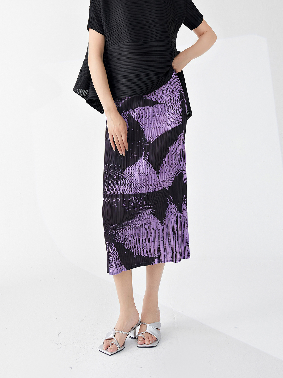 Miyake high quality Pleated Skirt High-grade Mid-length Split Summer Women's One-step Hip Skirt Split Skirt