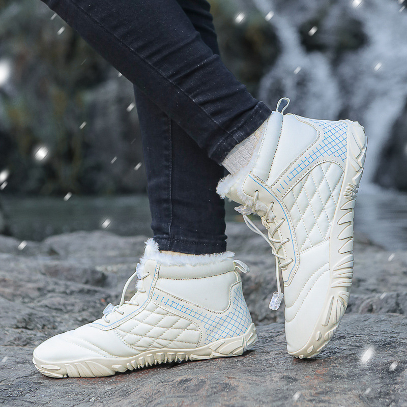 Five-Finger Cotton Shoes Non-Slip Couple's Hiking Shoes Warm Mid-top Wear-resistant Boots for Men and Women Outdoor Cold Hiking Shoes