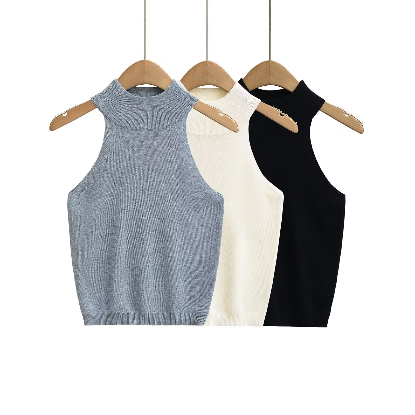 Sexy Spice Girl Small High Collar Narrow Shoulder Sleeveless Knitted Vest Women's 2025 New Fashionable Simple Outer Wear Base Top
