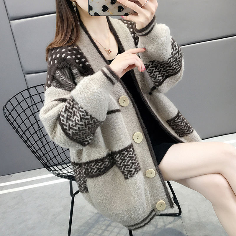 Picture of Mink velvet knitted cardigan coat spring and autumn 2024 new women's loose outer wear lazy style women's sweater