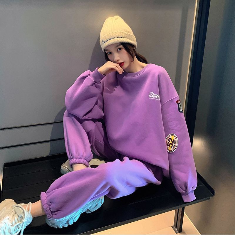 808# spring and autumn fashion salt style fried street sports suit female students Korean style loose sweater casual two-piece suit