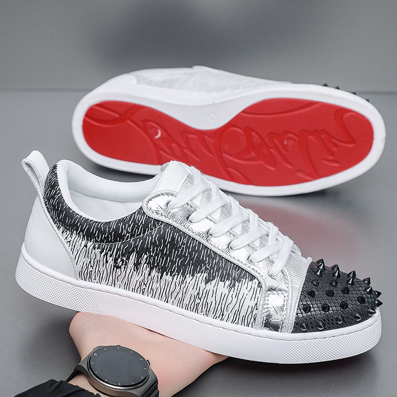 European Station Men's Shoes Rivet Sequins Low-top Red Bottom Letter Shoes Fashionable All-match Men's Casual Sneakers Spiritual Guys