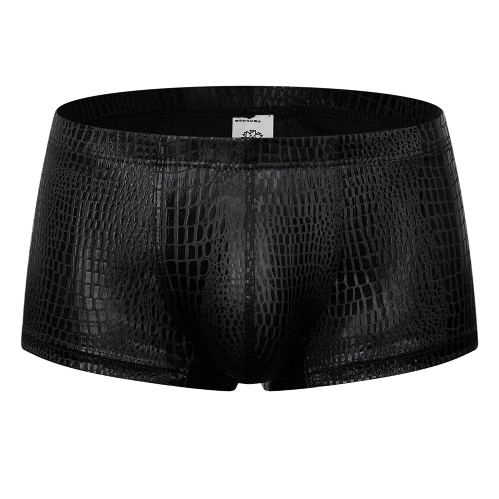 Picture of Breathable Crocodile Pattern Faux Leather Stuff Sexy Pants Men's Boxers Low Waist Nightclub Performance Suit D203