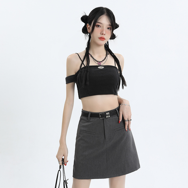 2024 Summer New Grey High Waist Anti-glare Suit Skirt Slimming College Style Suit A- Line Short Skirt