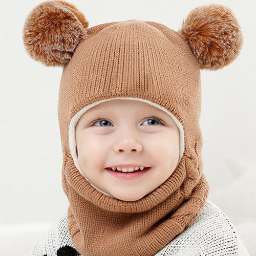 Children's hat scarf one-piece plus velvet padded ear protection cap winter baby boys and girls warm knitted wool cap