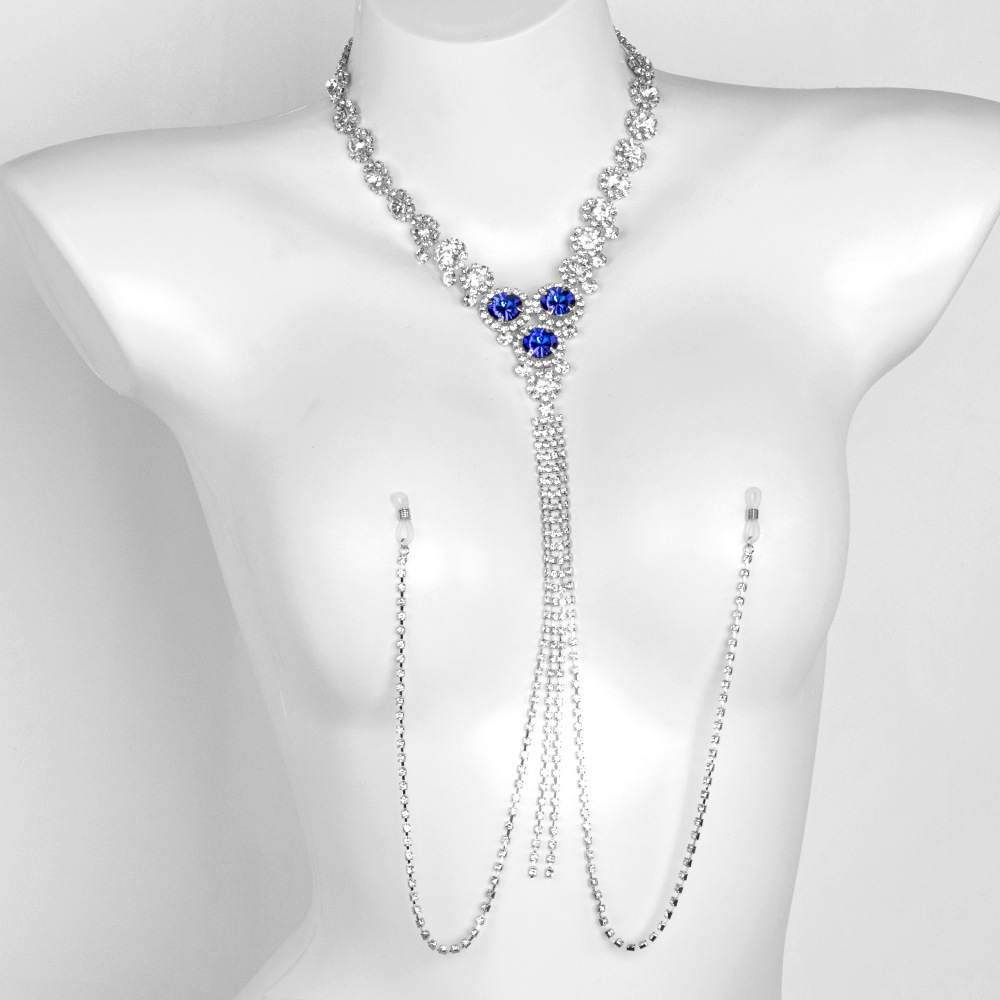 Cross-border explosions full diamond sapphire breast ring underwear chain European and American nightclub fun fashion rhinestone body chain chest chain