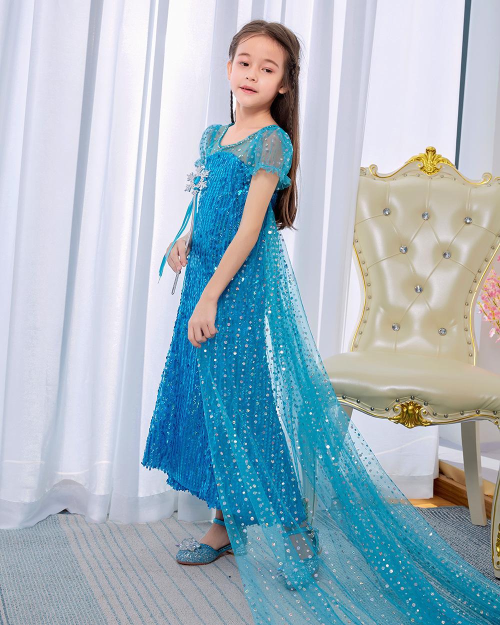 Picture of Frozen 2 Kidsren's Dress Princess Dress Girl Elsa Snowflake Dress Frozen Elsa Princess Style