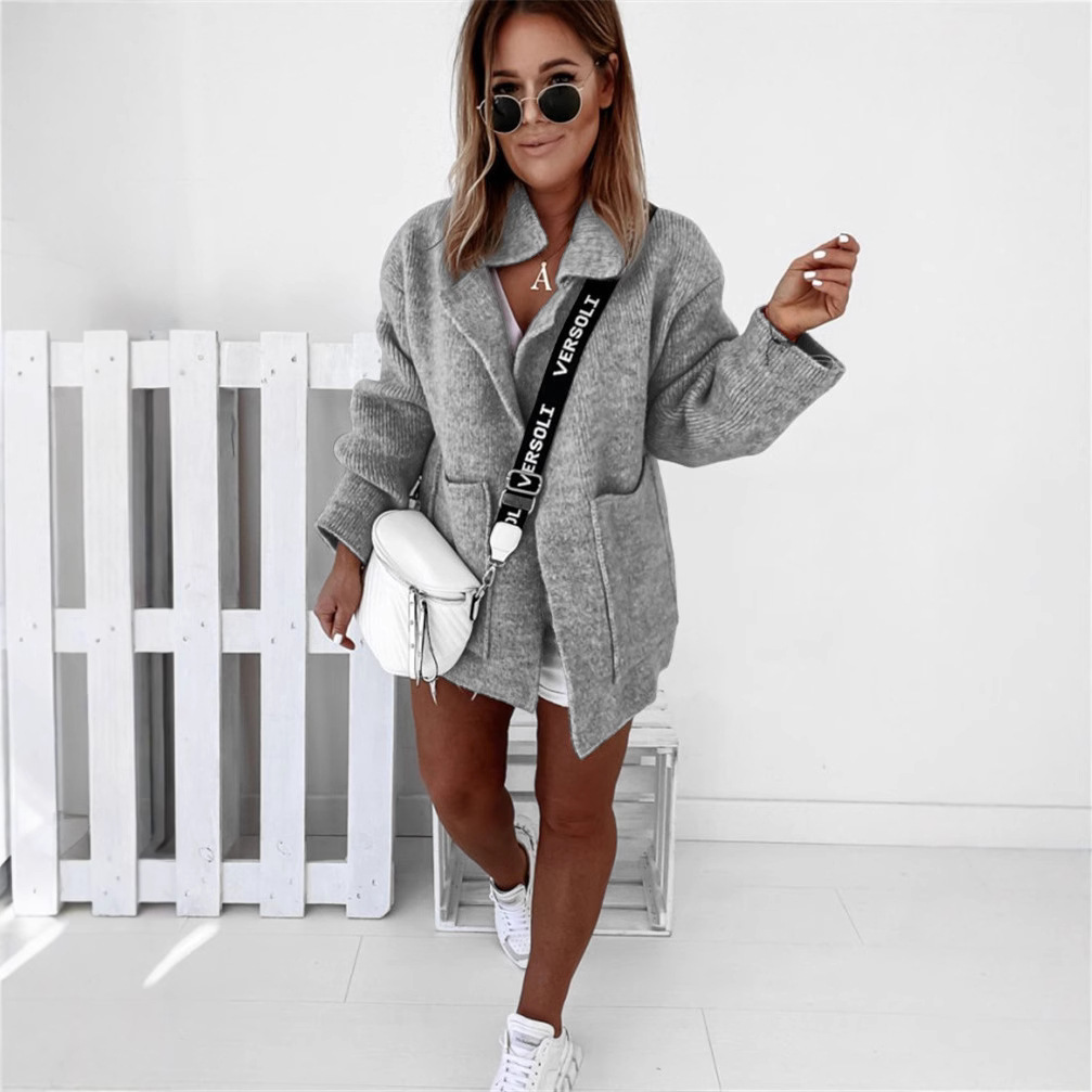 Picture of 2025 New European and American Street Suit Collar Large Pocket Loose Knitted Cardigan Sweater Women's Jacket Amazon Cross-Border