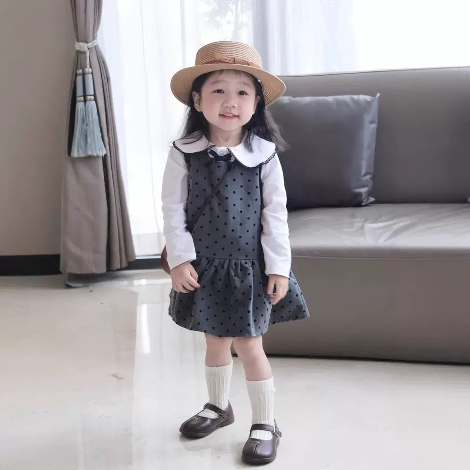 Girls Suit Small Floral Edge Collar Shirt with Polka Dot Vest Skirt 2025 Spring & Fall New Export Children's Clothing Supply