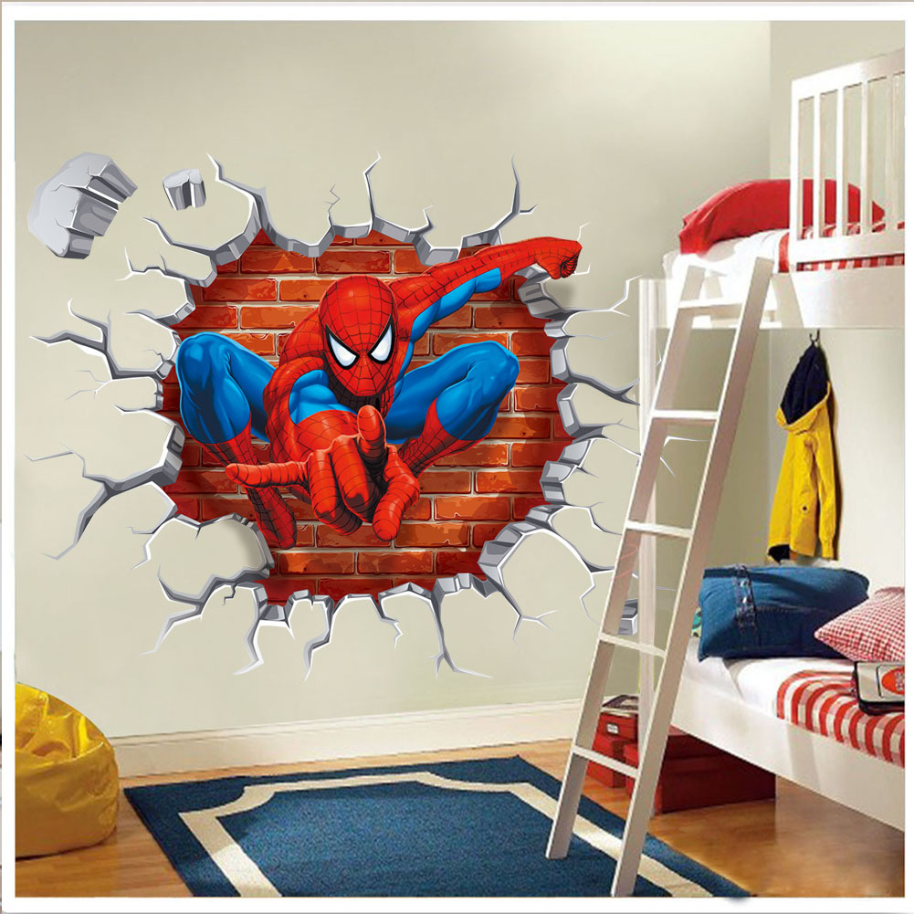 Picture of Wall stickers factory wholesale New Broken Wall Spiderman bedroom living room removable decorative wall stickers Y006