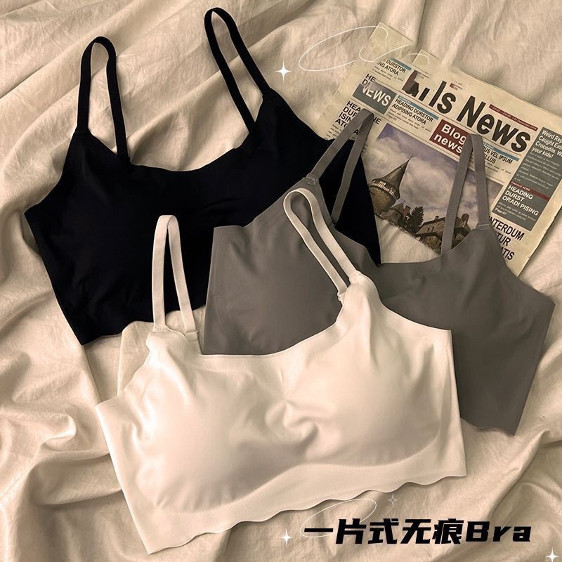 Ice Silk Seamless Beautiful Back Girl Bra Anti-Exposed Suspender Padded Vest New Women's Chest Wrap Underwear Women